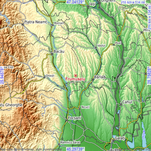 Topographic map of Frumușelu