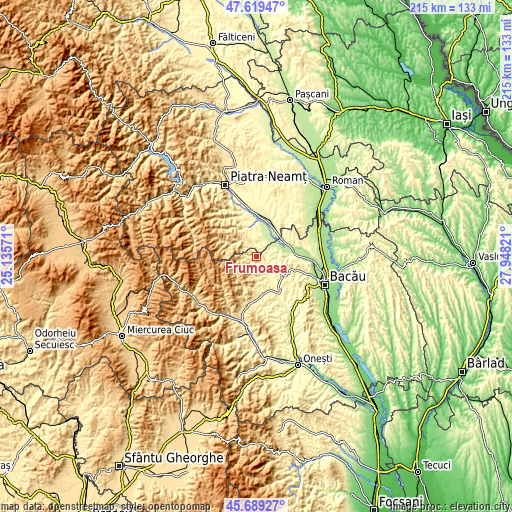 Topographic map of Frumoasa