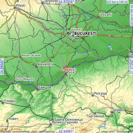Topographic map of Frăteşti