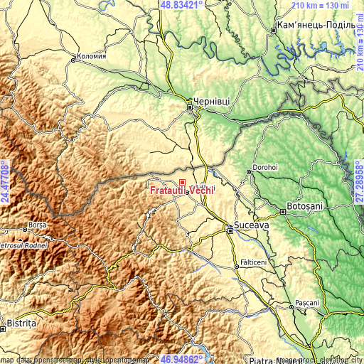 Topographic map of Frătăuţii Vechi