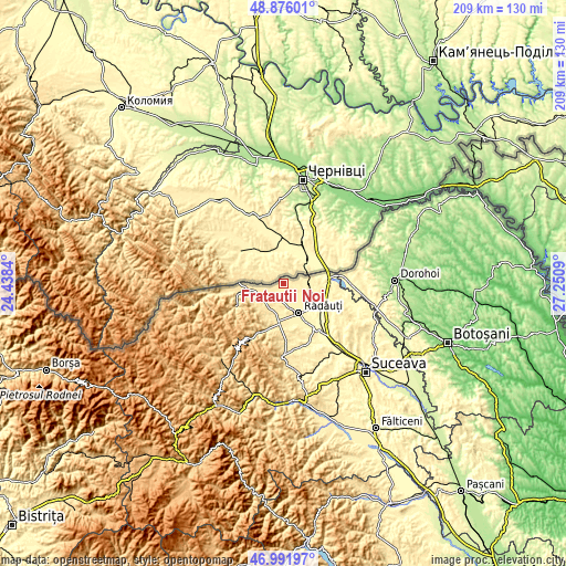 Topographic map of Frătăuţii Noi