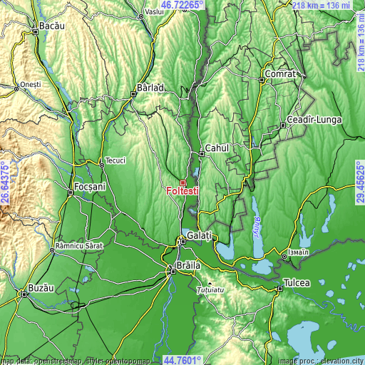 Topographic map of Folteşti