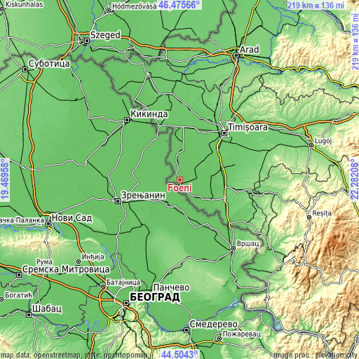 Topographic map of Foeni