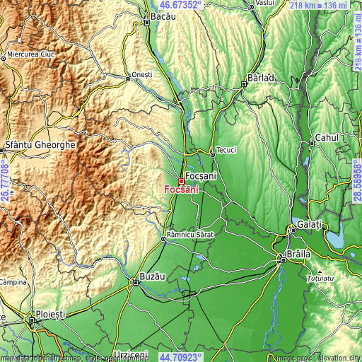 Topographic map of Focșani