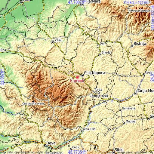 Topographic map of Floreşti