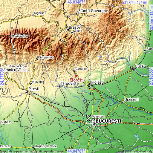 Topographic map of Floreşti