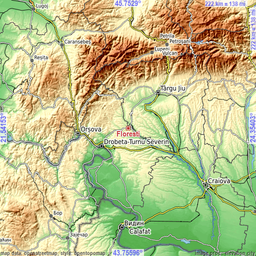 Topographic map of Floreşti