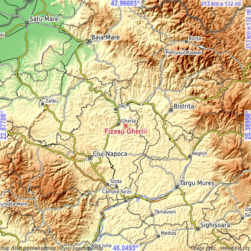 Topographic map of Fizeşu Gherlii