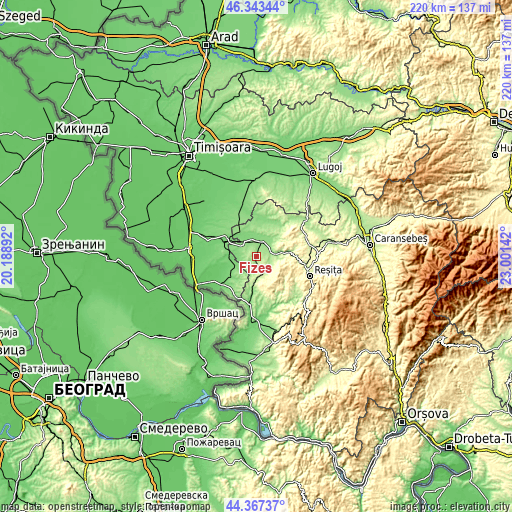 Topographic map of Fizeș