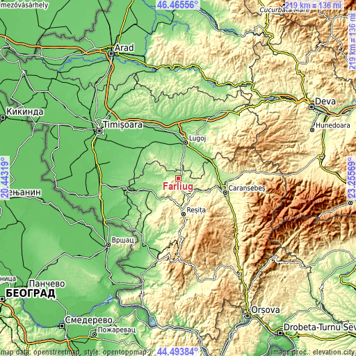 Topographic map of Fârliug