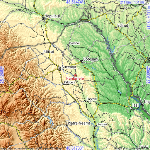 Topographic map of Fântânele