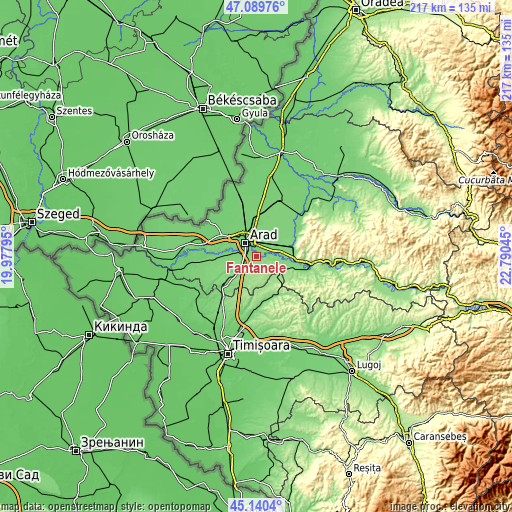 Topographic map of Fântânele