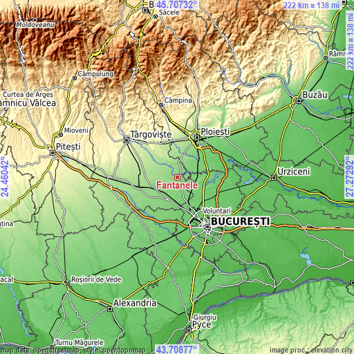 Topographic map of Fântânele