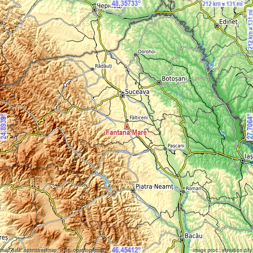 Topographic map of Fântâna Mare