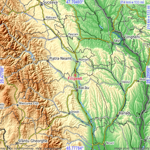 Topographic map of Filipeşti