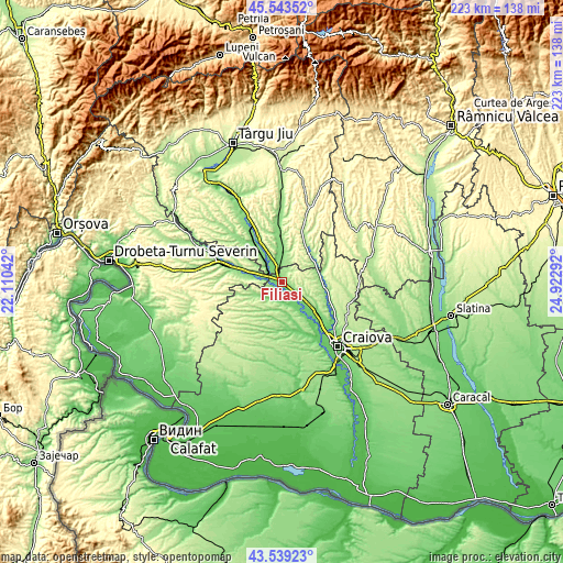 Topographic map of Filiaşi