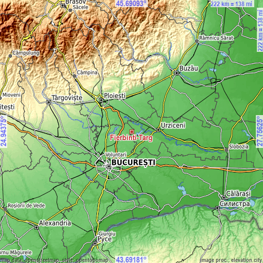 Topographic map of Fierbinţi-Târg