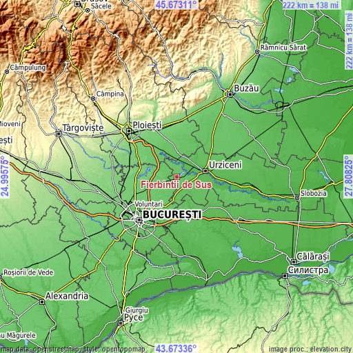 Topographic map of Fierbinții de Sus