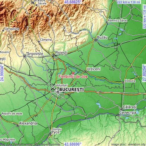 Topographic map of Fierbinții de Jos