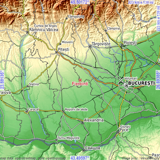 Topographic map of Fierbinți