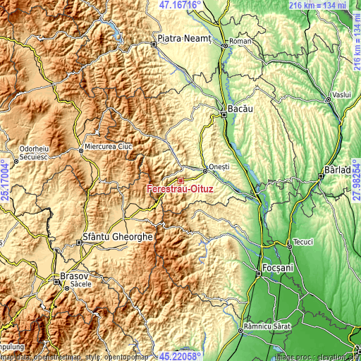 Topographic map of Ferestrău-Oituz