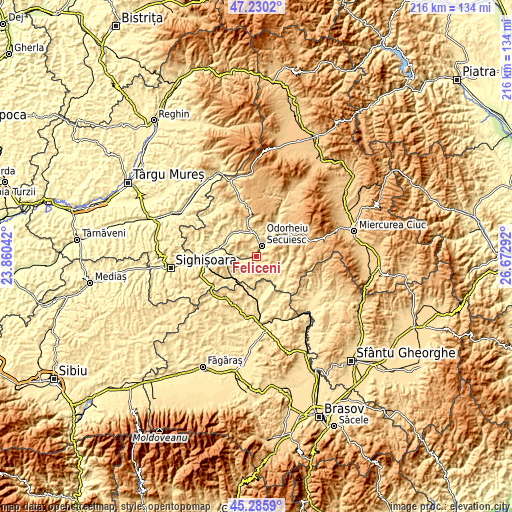 Topographic map of Feliceni