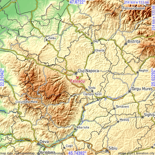 Topographic map of Feleacu