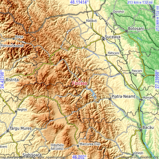 Topographic map of Fărcaşa