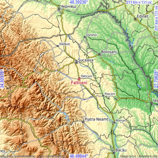 Topographic map of Fălticeni