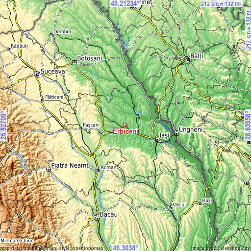 Topographic map of Erbiceni