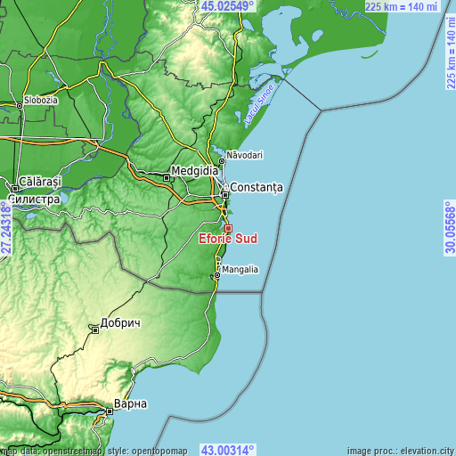 Topographic map of Eforie Sud