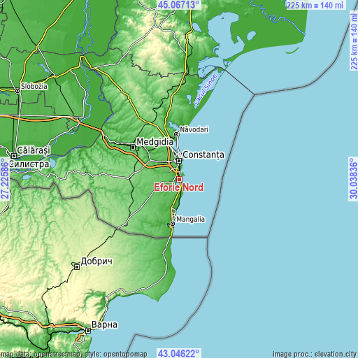 Topographic map of Eforie Nord