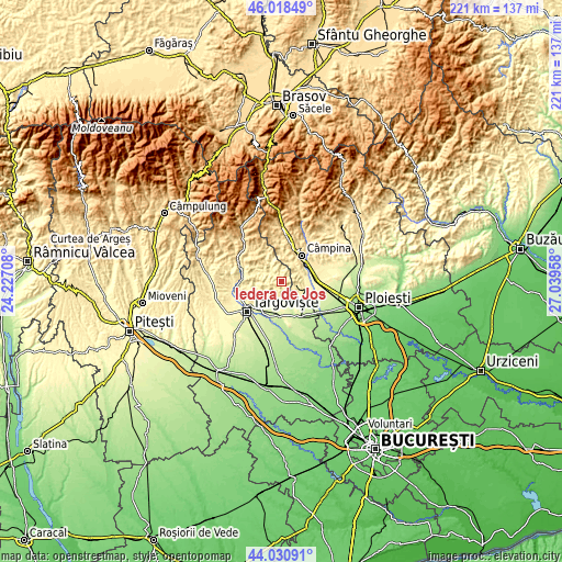 Topographic map of Iedera de Jos