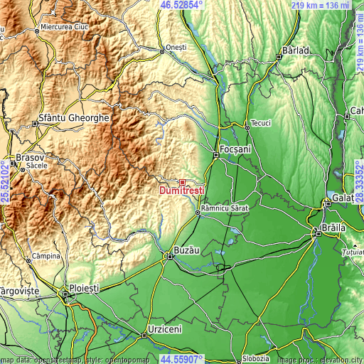 Topographic map of Dumitrești