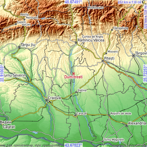 Topographic map of Dumitrești