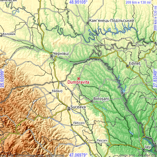 Topographic map of Dumbrăvița