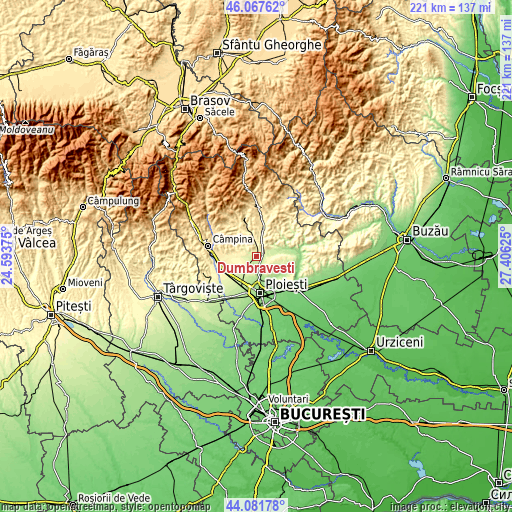 Topographic map of Dumbrăveşti