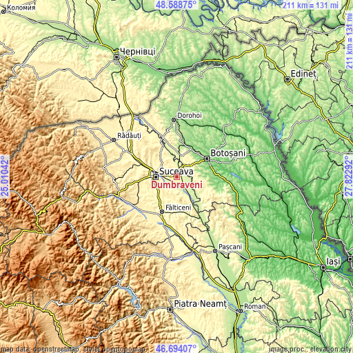 Topographic map of Dumbrăveni