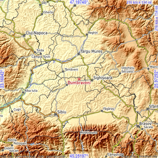 Topographic map of Dumbrăveni