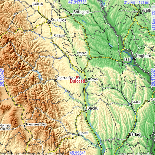 Topographic map of Dulceşti