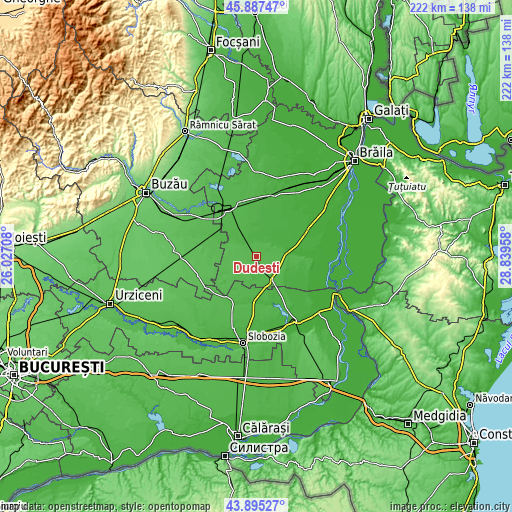 Topographic map of Dudeşti