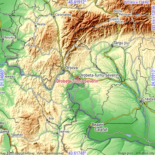 Topographic map of Drobeta-Turnu Severin