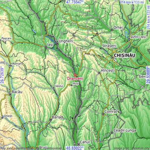 Topographic map of Drânceni