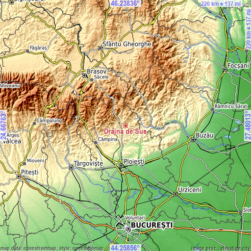 Topographic map of Drajna de Sus