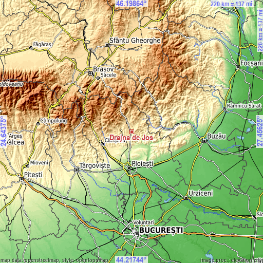 Topographic map of Drajna de Jos