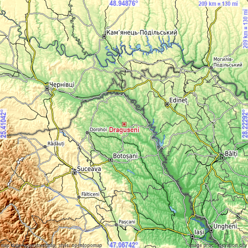 Topographic map of Drăguşeni