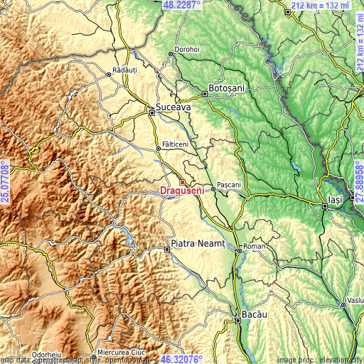 Topographic map of Drăguşeni