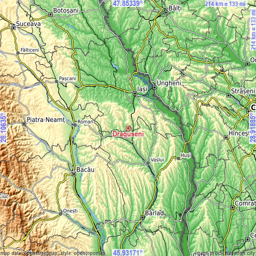 Topographic map of Drăgușeni