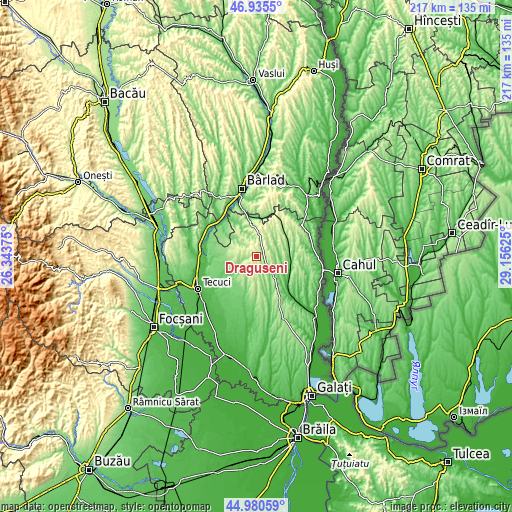 Topographic map of Drăguşeni