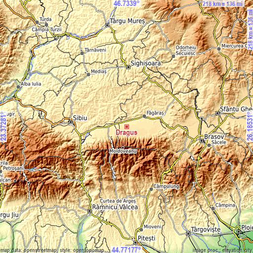 Topographic map of Drăguș